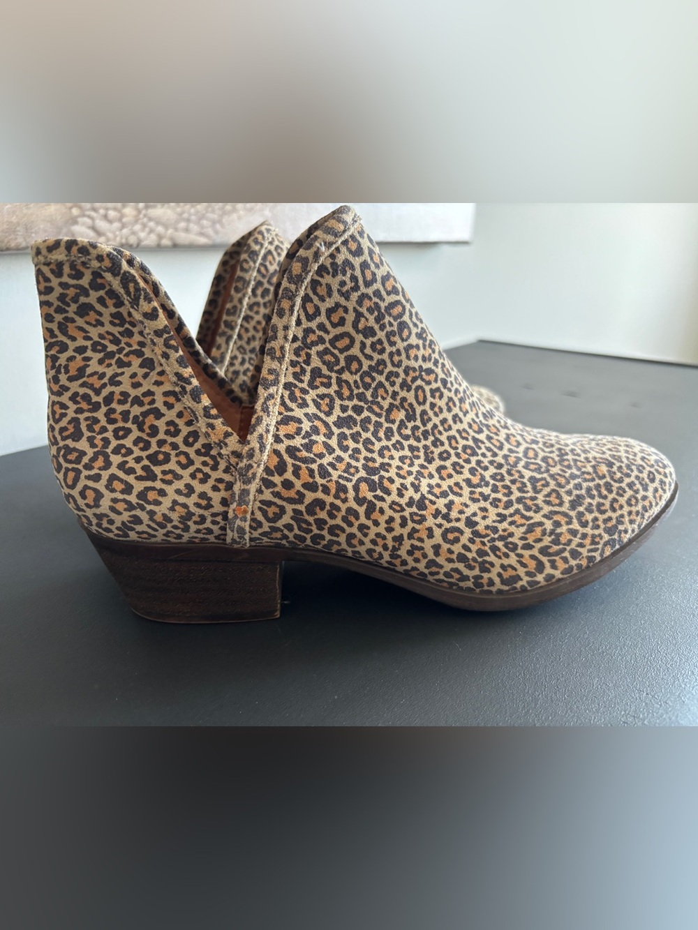 Lucky Brand Leopared Print Suede Ankle Booties Slip On Western Boho